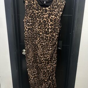 White House Black Market Brown Leopard Print Midi Dress